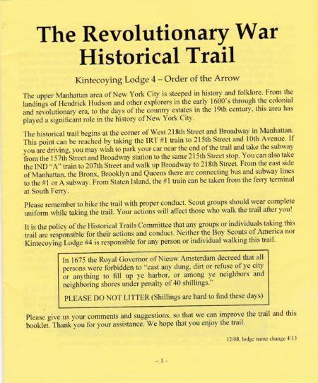 Kintecoying Lodge #4 Revolutionary War Trail Booklet
